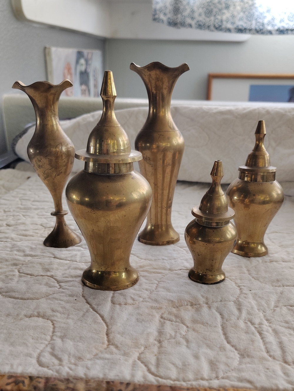 Vintage Brass Decorative Vases and Lidded Urns - Gold Finish